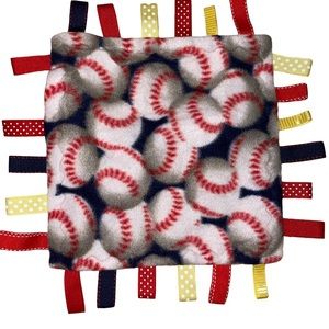 Handmade Infant/Toddler Security Blanket Small Soft Square With Tabs Blue Red